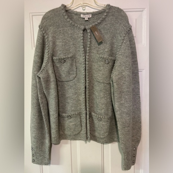J.Crew Womens Size XL Sweater Preppy Stylish Gray Cardigan Wool Blend New - Picture 1 of 12
